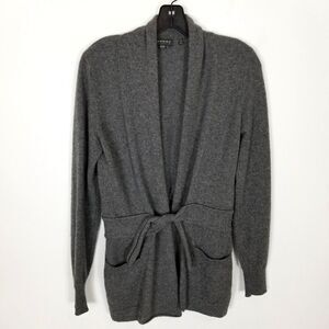 Repeat Women Cashmere Cardigan Sweater Sz XS Gray Tie Waist Pockets Cozy
